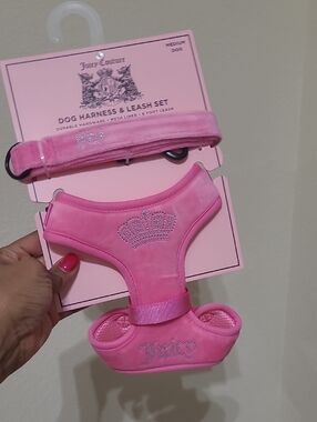 Juicy Couture Pink Dog Harness & Leash Set- Size Medium